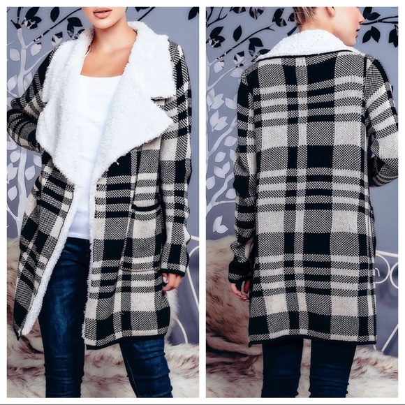 Stunning Plaid Fur Lined Cardigan Coat With Wide Collars - Picture 3 of 7